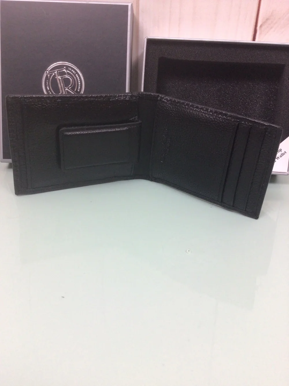 Men's Black Leather Card & Key Holder Wallet with Clear ID Window